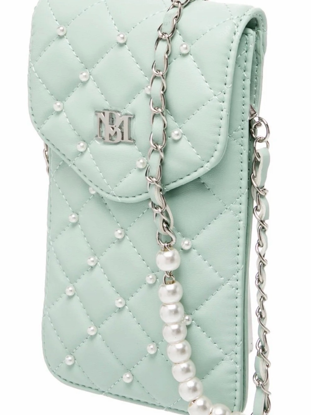 Badgley Mischka Mint Quilted Pearl-Embellished Crossbody NWT